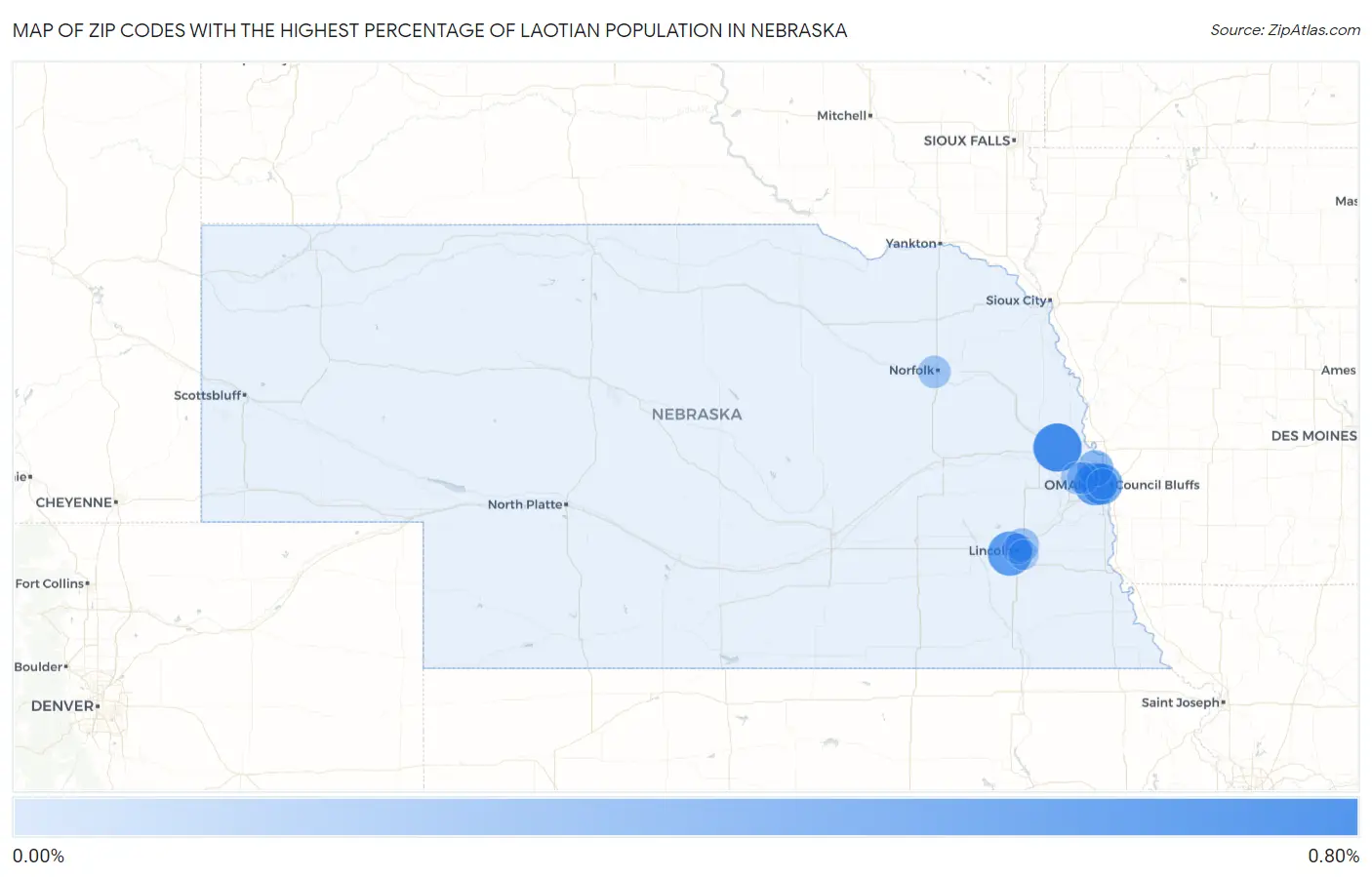 Zip Codes with the Highest Percentage of Laotian Population in Nebraska Map