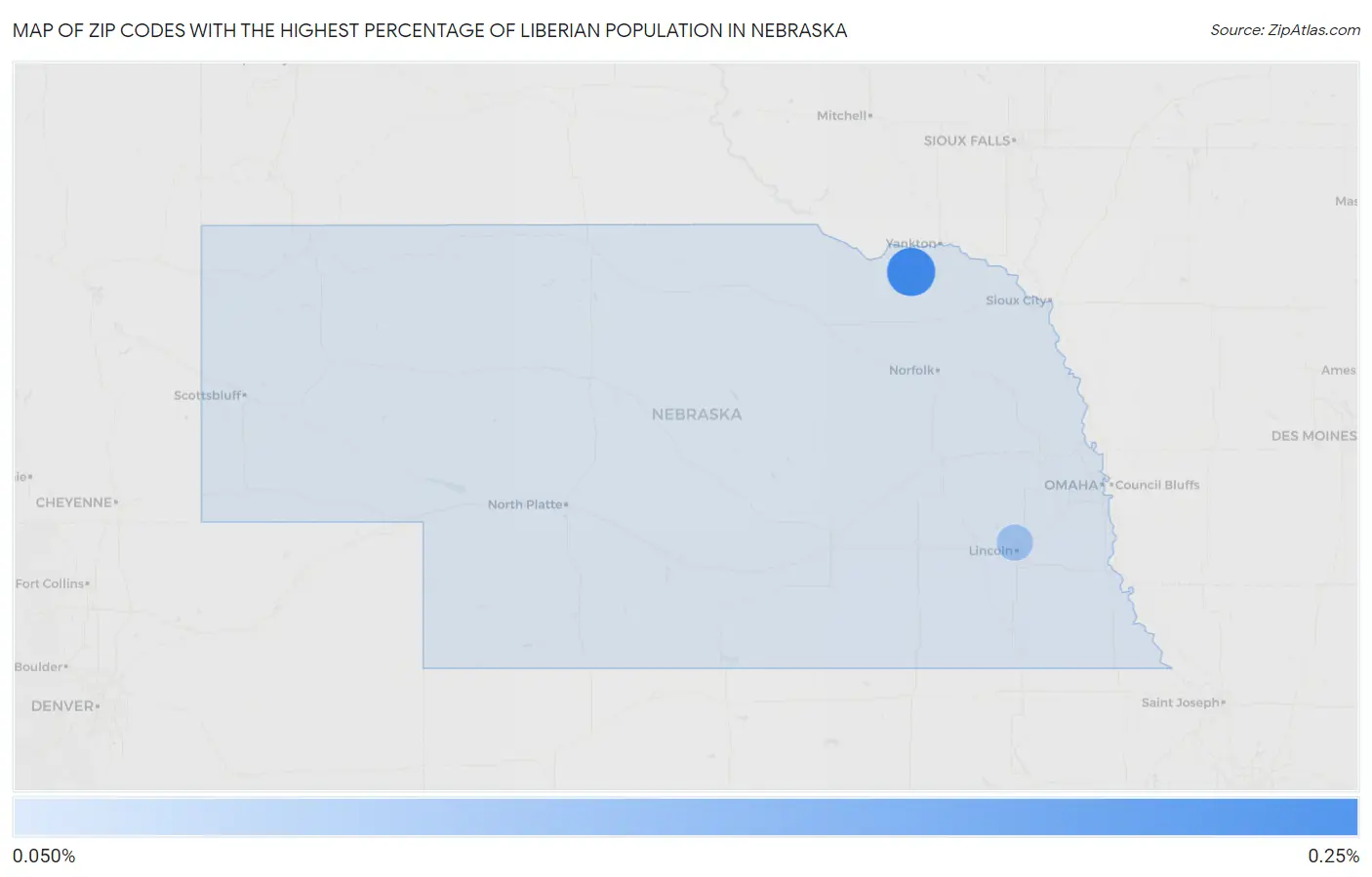 Zip Codes with the Highest Percentage of Liberian Population in Nebraska Map