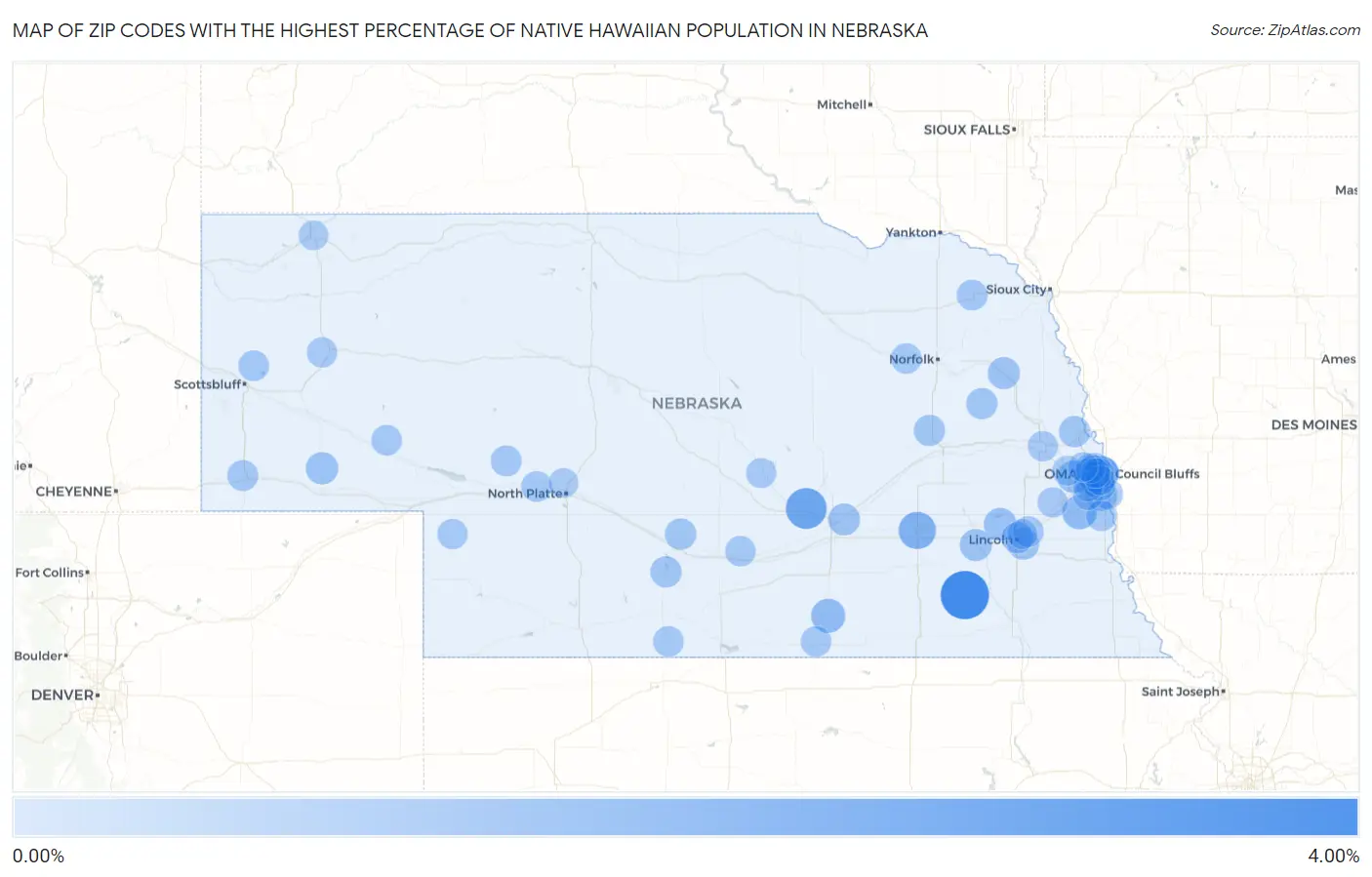 Zip Codes with the Highest Percentage of Native Hawaiian Population in Nebraska Map