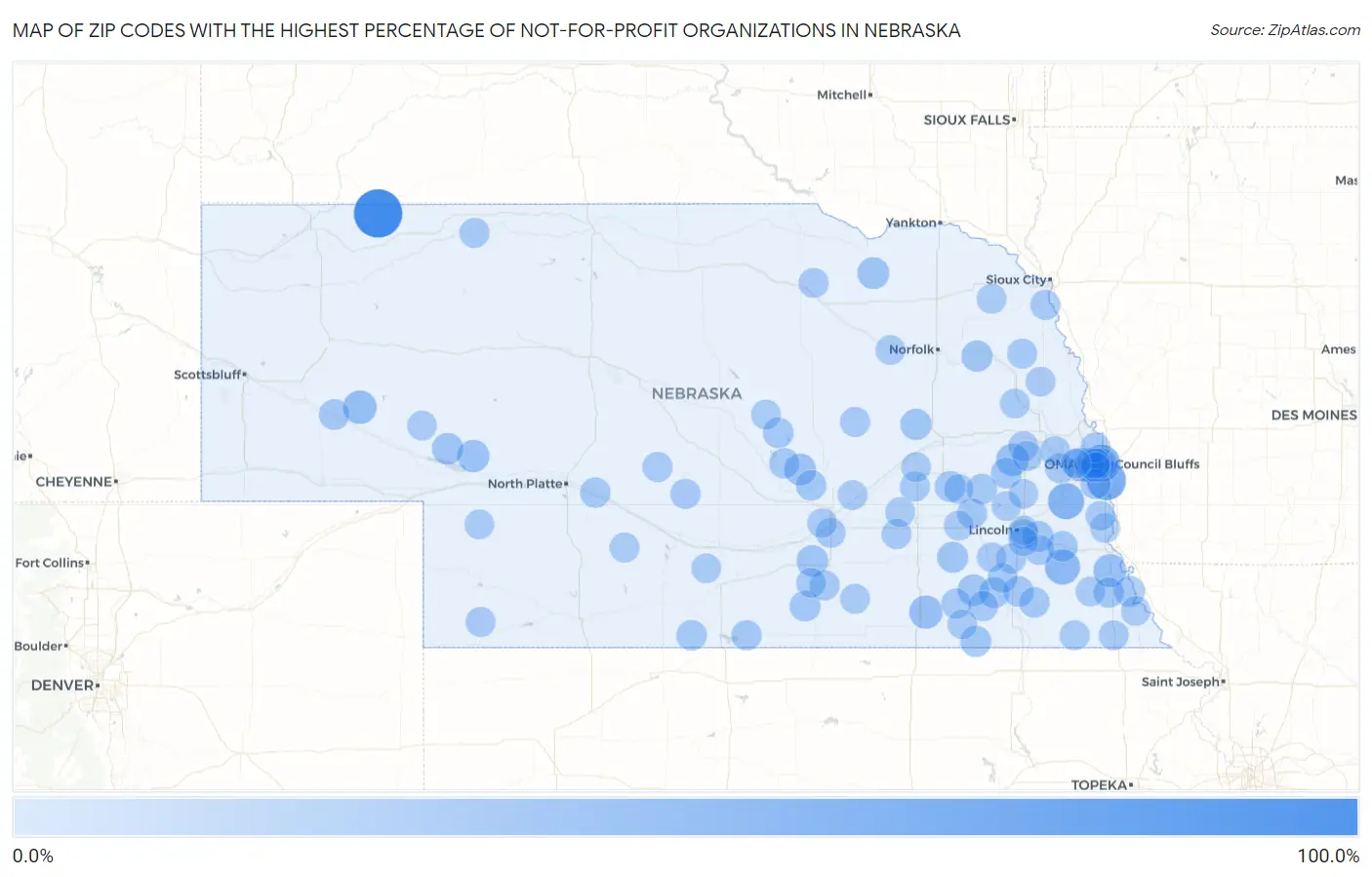 Zip Codes with the Highest Percentage of Not-for-profit Organizations in Nebraska Map