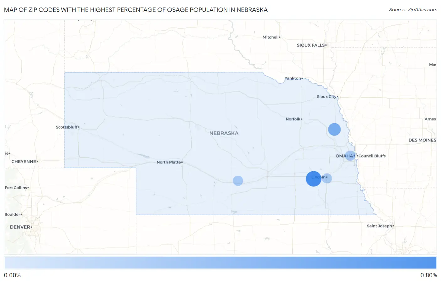 Zip Codes with the Highest Percentage of Osage Population in Nebraska Map