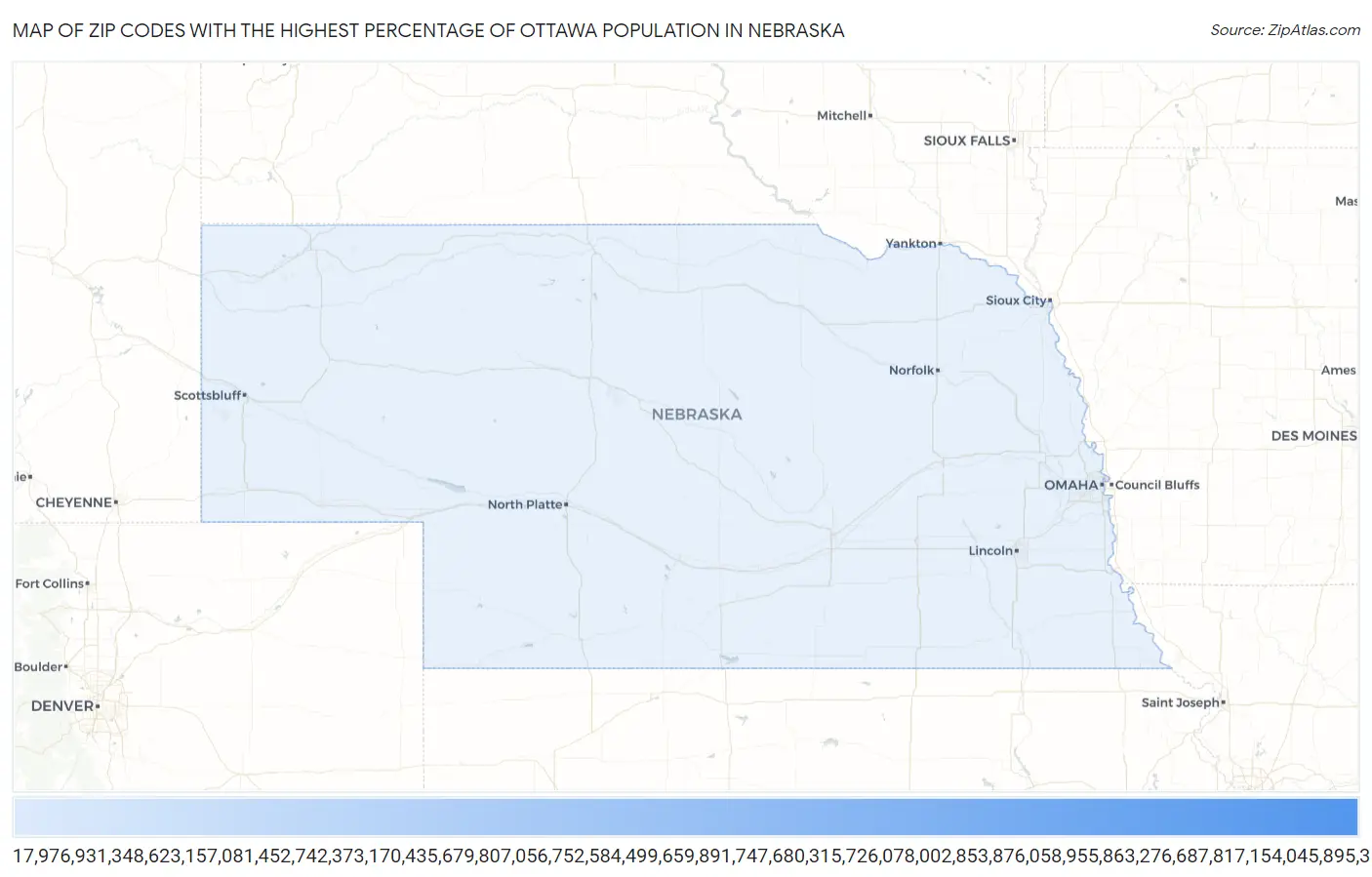 Zip Codes with the Highest Percentage of Ottawa Population in Nebraska Map