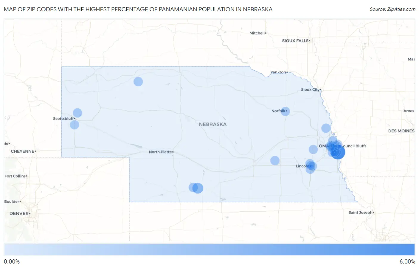 Zip Codes with the Highest Percentage of Panamanian Population in Nebraska Map
