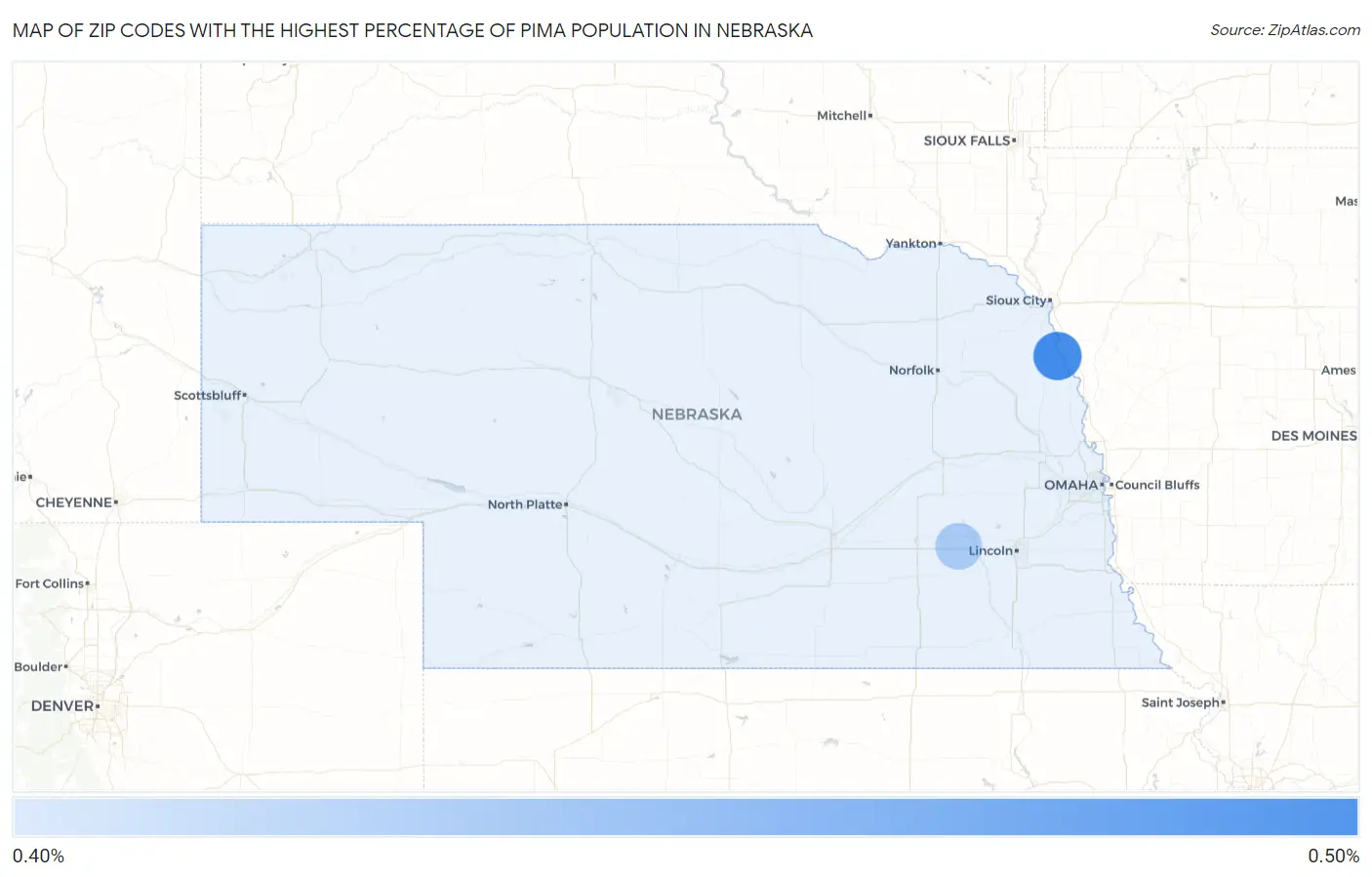 Zip Codes with the Highest Percentage of Pima Population in Nebraska Map