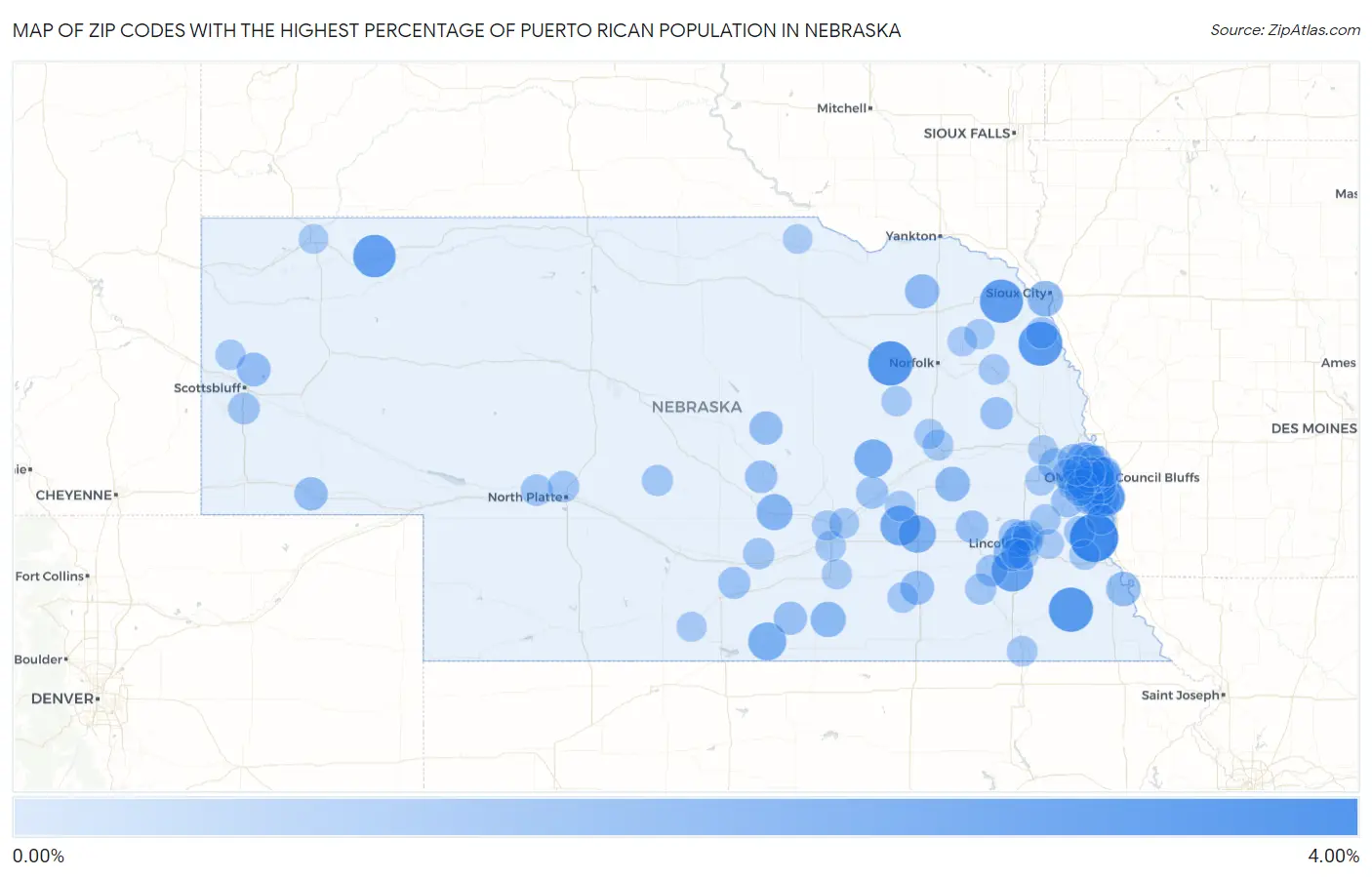 Zip Codes with the Highest Percentage of Puerto Rican Population in Nebraska Map