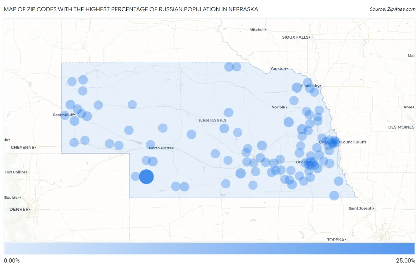 Zip Codes with the Highest Percentage of Russian Population in Nebraska Map