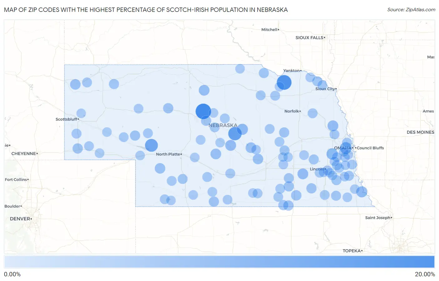 Zip Codes with the Highest Percentage of Scotch-Irish Population in Nebraska Map