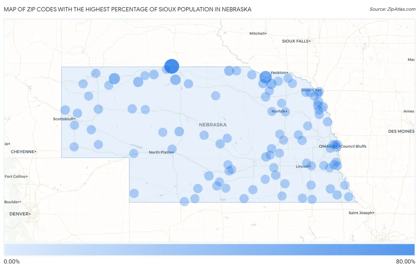 Zip Codes with the Highest Percentage of Sioux Population in Nebraska Map