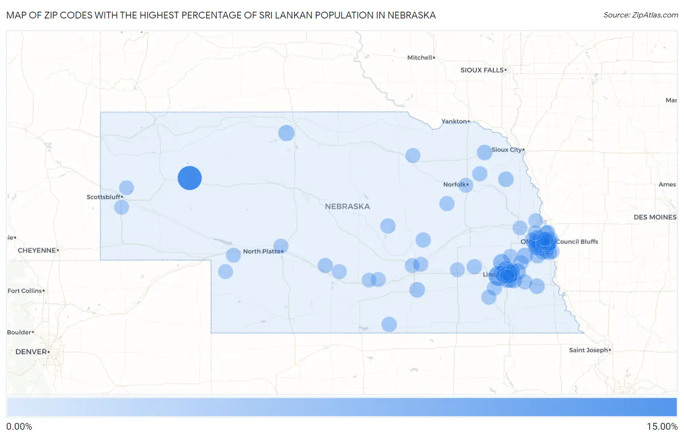 Zip Codes with the Highest Percentage of Sri Lankan Population in Nebraska Map