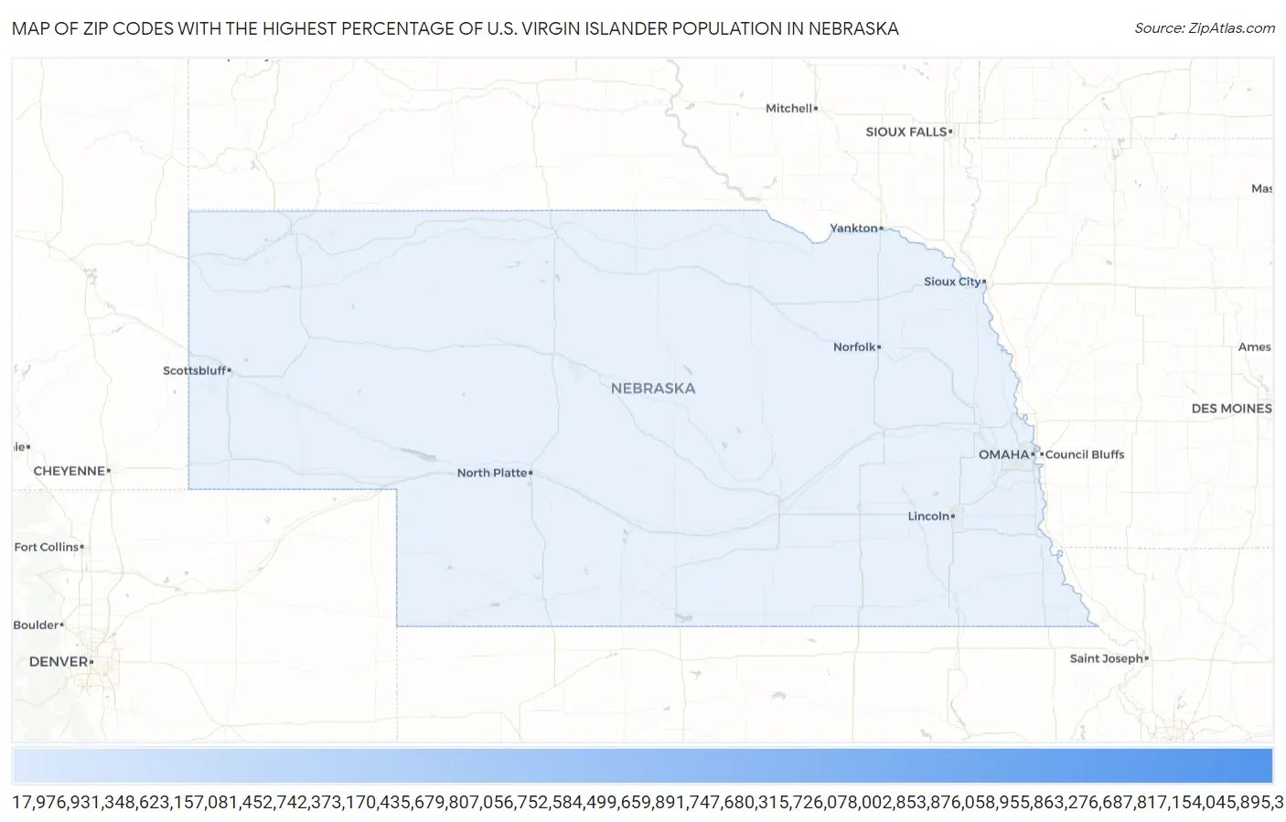 Zip Codes with the Highest Percentage of U.S. Virgin Islander Population in Nebraska Map