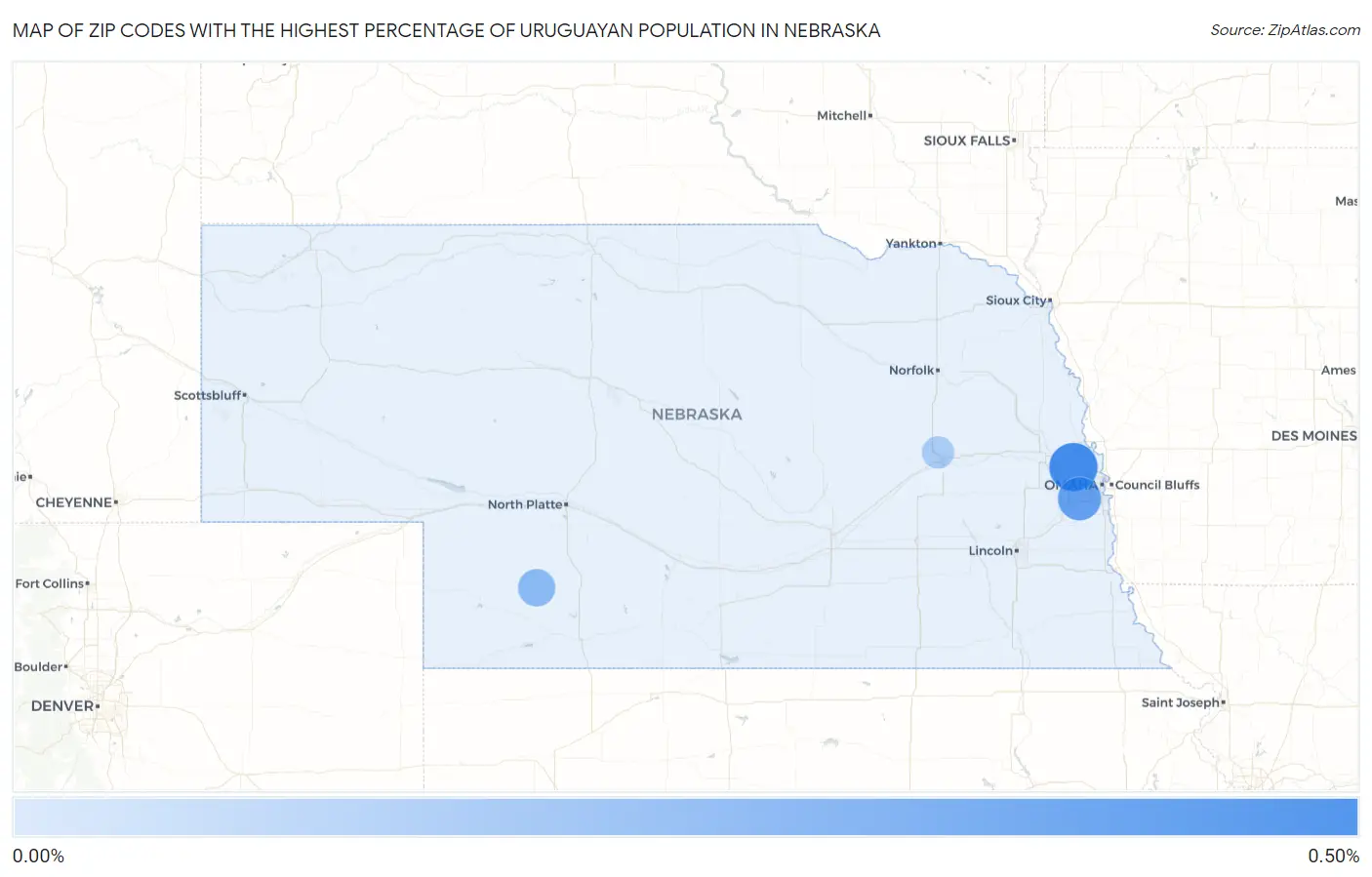 Zip Codes with the Highest Percentage of Uruguayan Population in Nebraska Map