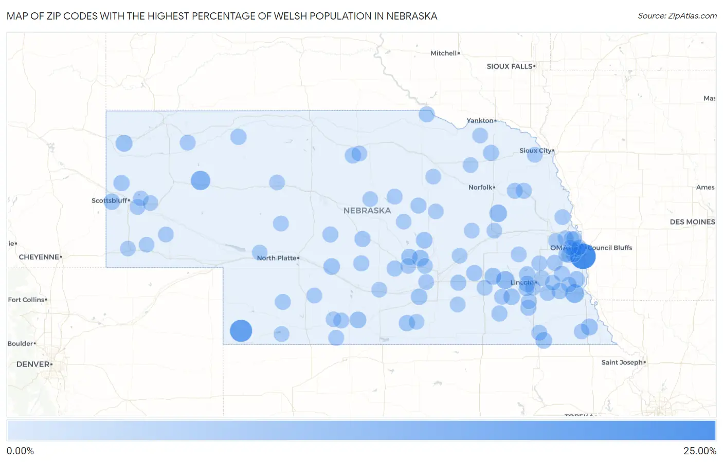 Zip Codes with the Highest Percentage of Welsh Population in Nebraska Map