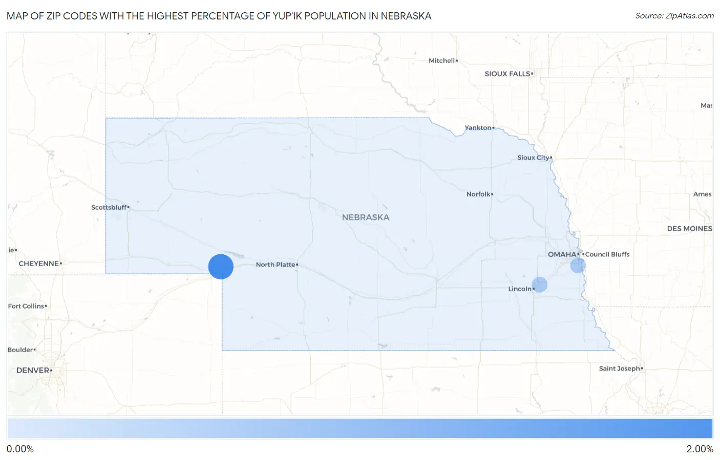 Zip Codes with the Highest Percentage of Yup'ik Population in Nebraska Map