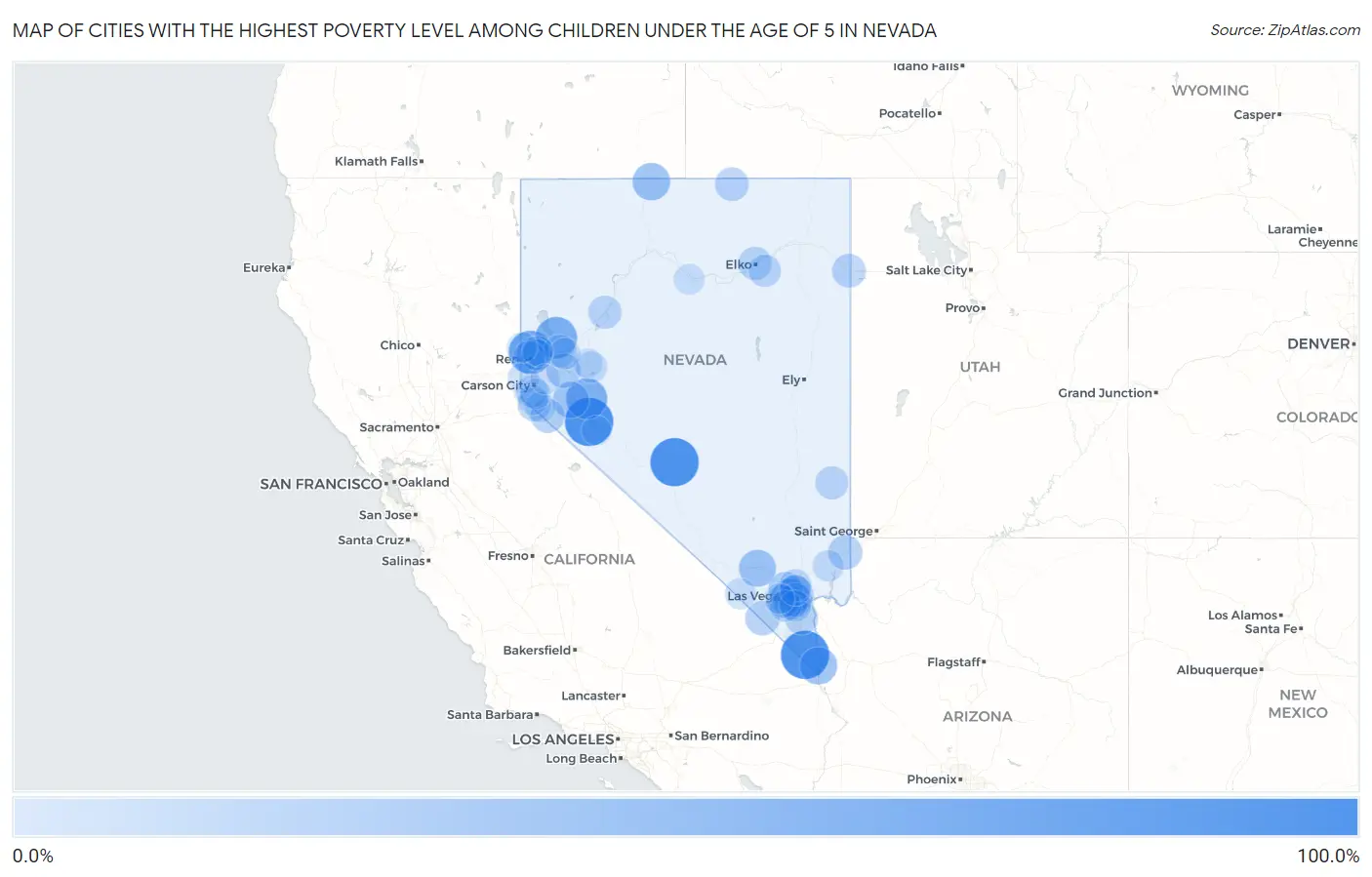 Cities with the Highest Poverty Level Among Children Under the Age of 5 in Nevada Map