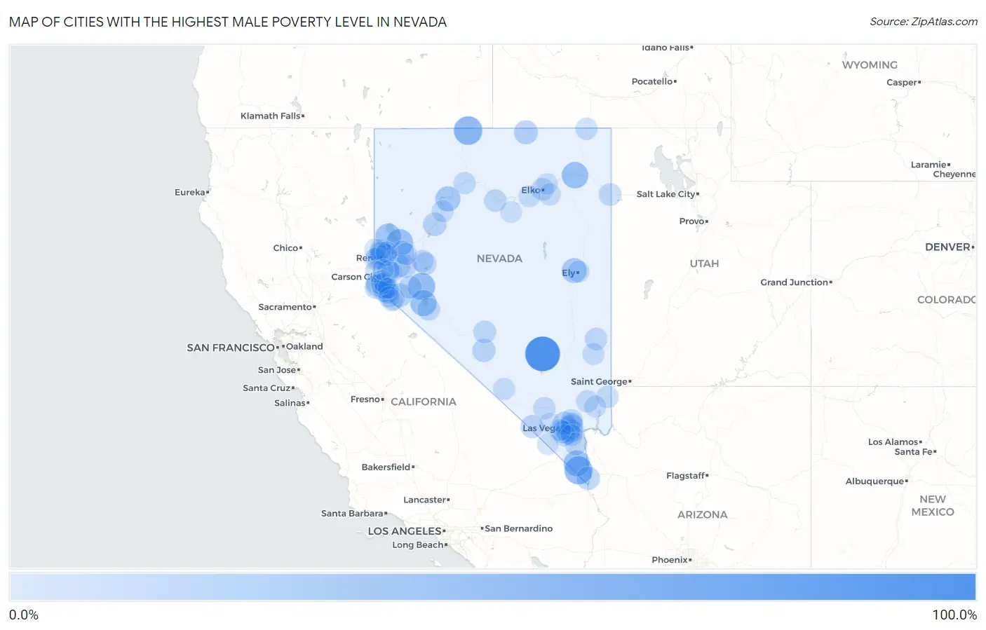 Cities with the Highest Male Poverty Level in Nevada Map