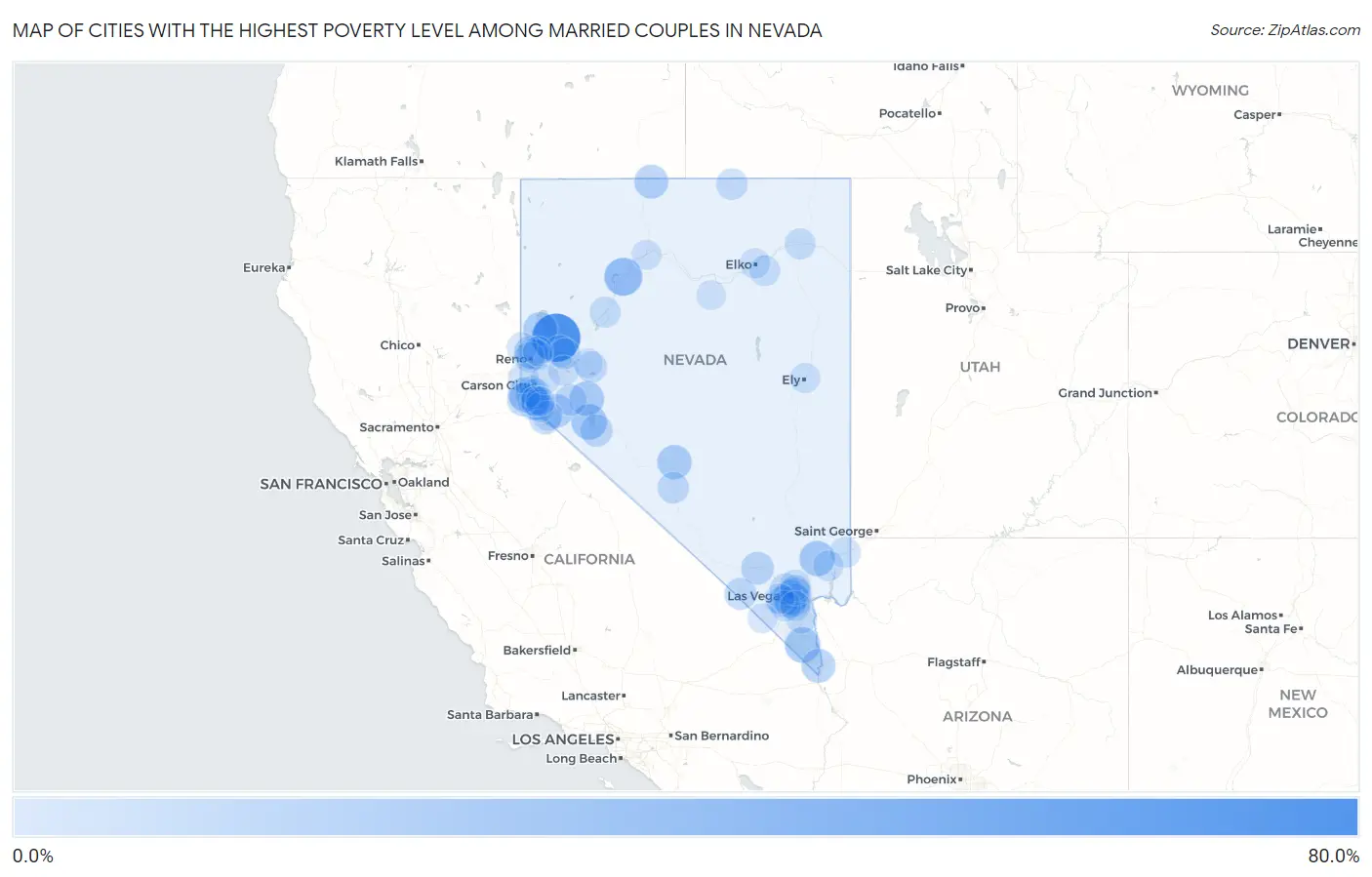 Cities with the Highest Poverty Level Among Married Couples in Nevada Map