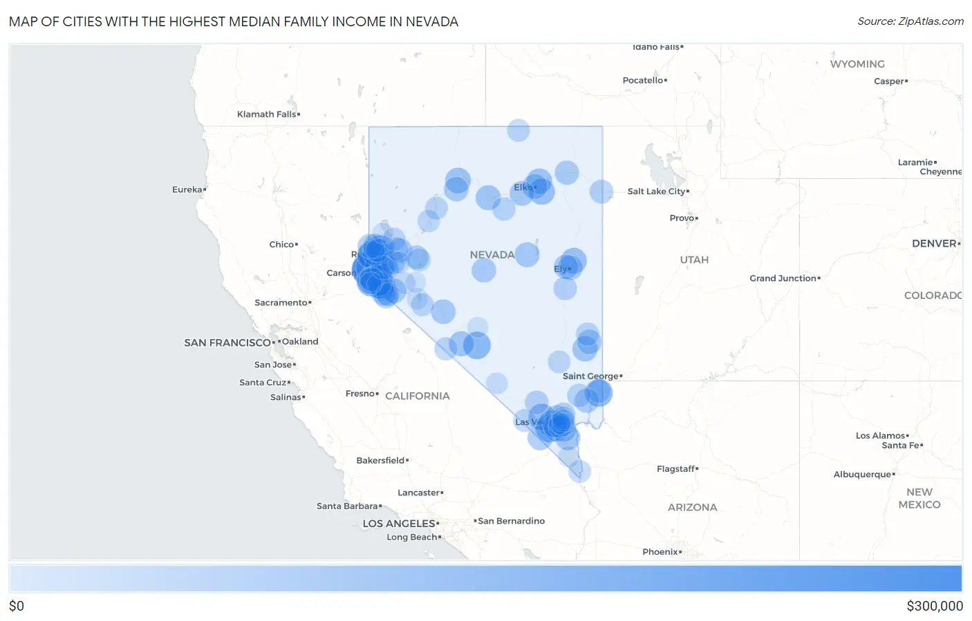 Cities with the Highest Median Family Income in Nevada Map