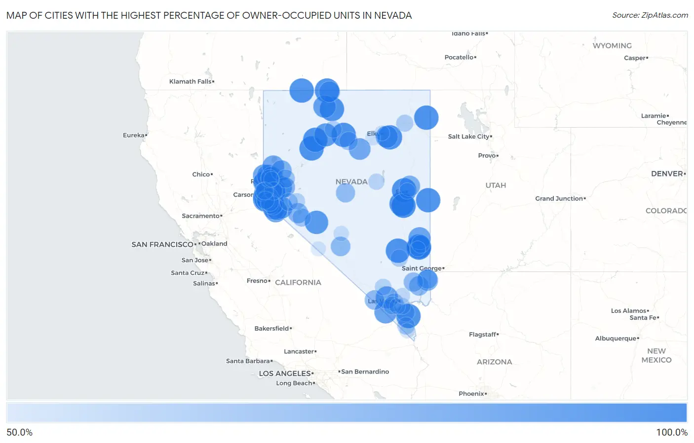 Cities with the Highest Percentage of Owner-Occupied Units in Nevada Map