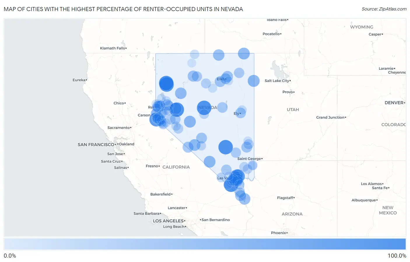 Cities with the Highest Percentage of Renter-Occupied Units in Nevada Map