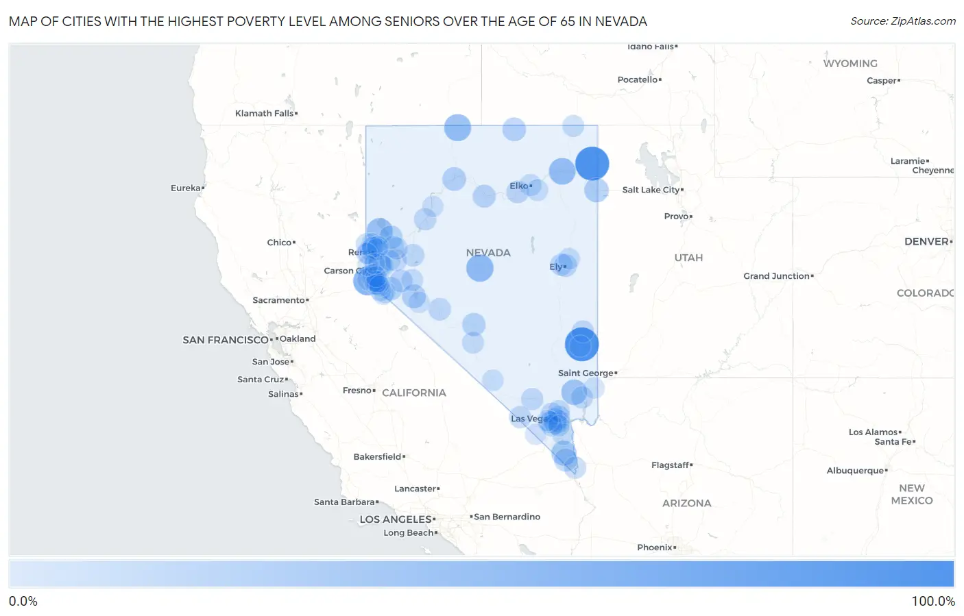 Cities with the Highest Poverty Level Among Seniors Over the Age of 65 in Nevada Map