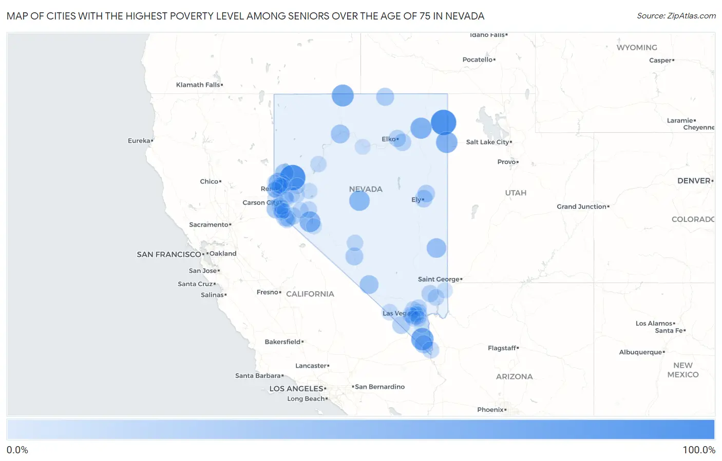 Cities with the Highest Poverty Level Among Seniors Over the Age of 75 in Nevada Map
