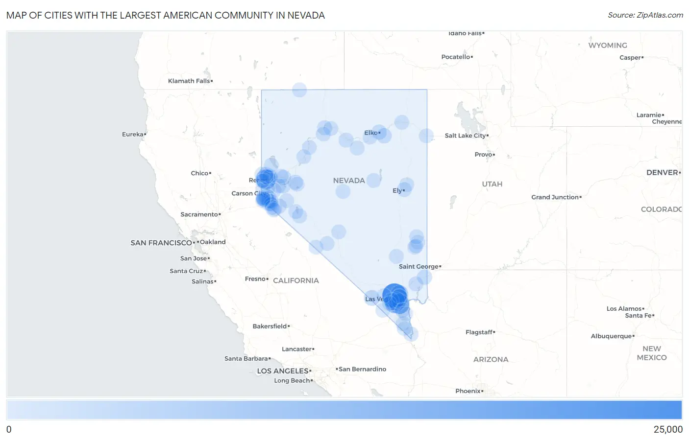 Cities with the Largest American Community in Nevada Map