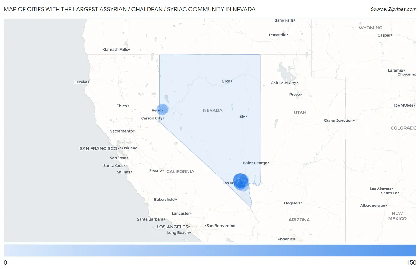 Cities with the Largest Assyrian / Chaldean / Syriac Community in Nevada Map