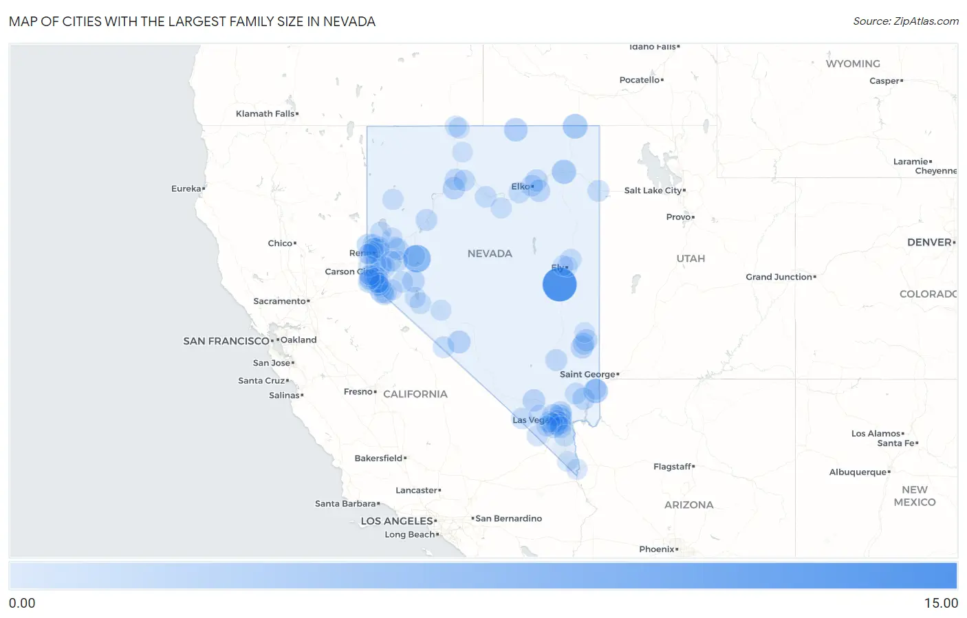 Cities with the Largest Family Size in Nevada Map