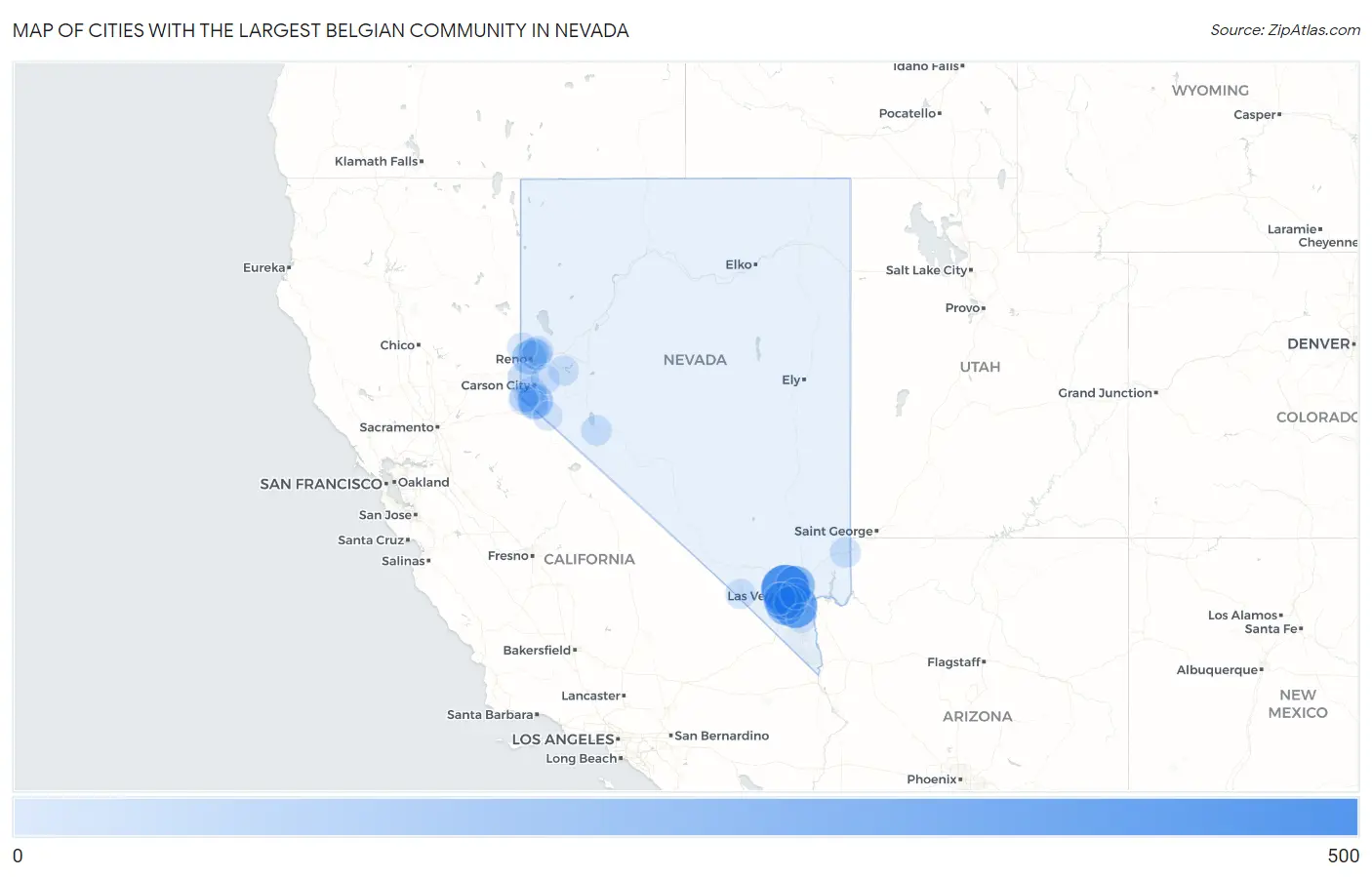 Cities with the Largest Belgian Community in Nevada Map