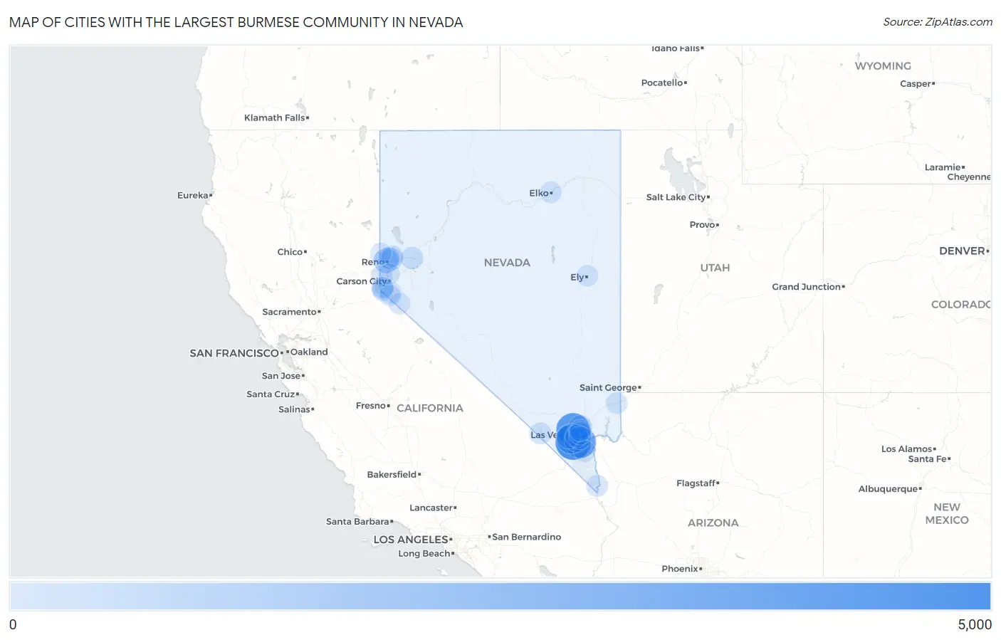 Cities with the Largest Burmese Community in Nevada Map