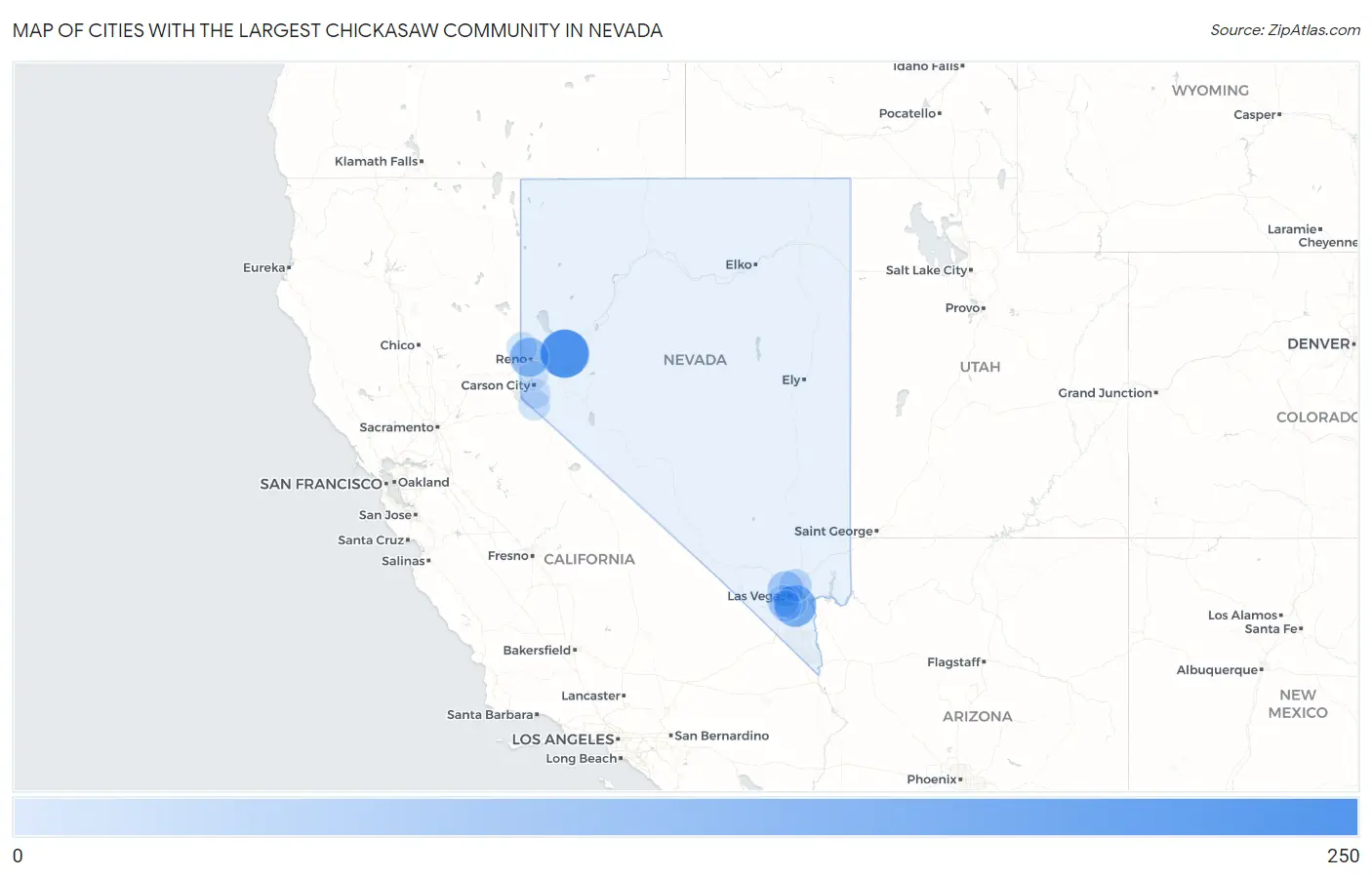 Cities with the Largest Chickasaw Community in Nevada Map