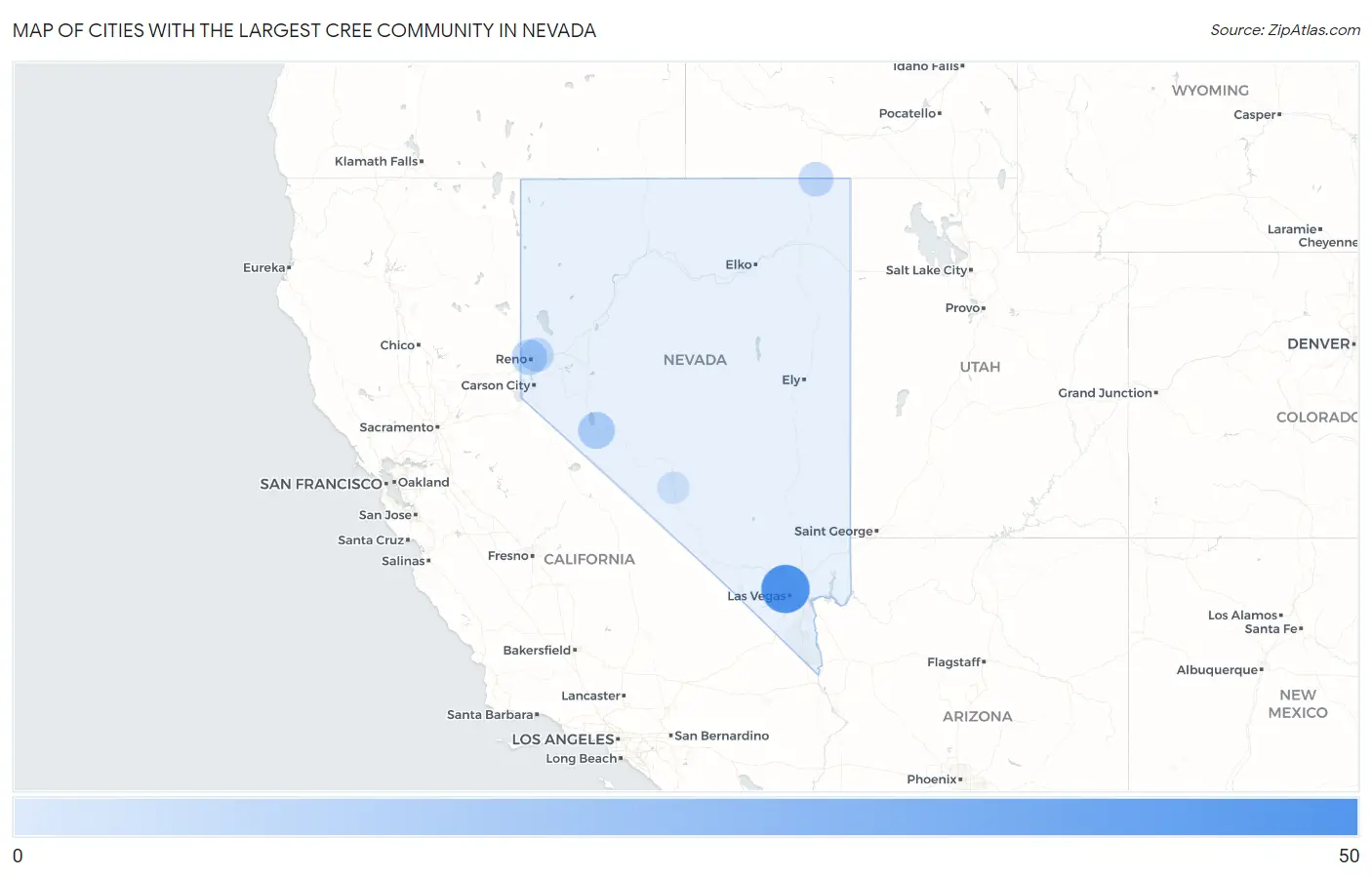 Cities with the Largest Cree Community in Nevada Map