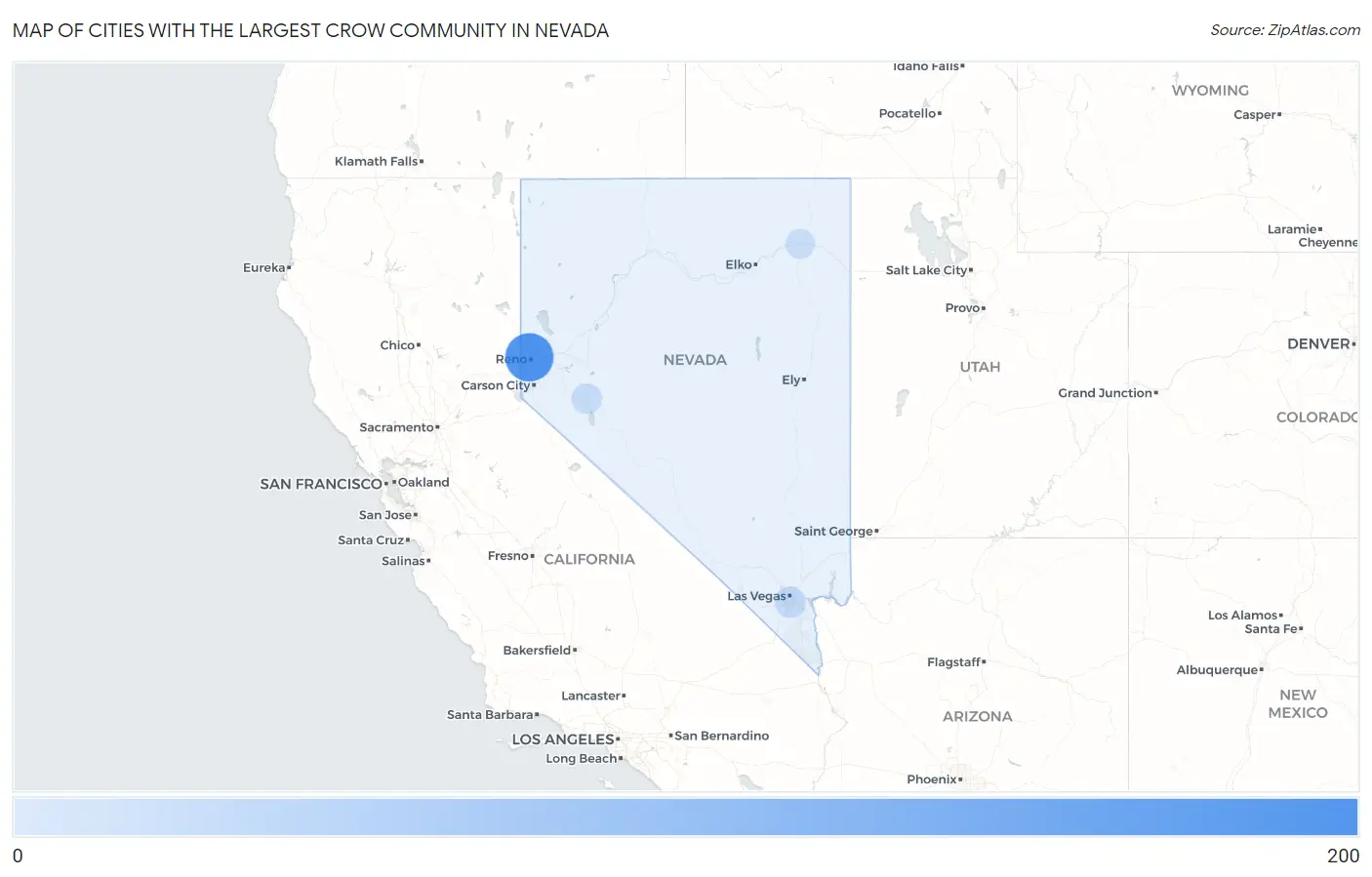 Cities with the Largest Crow Community in Nevada Map