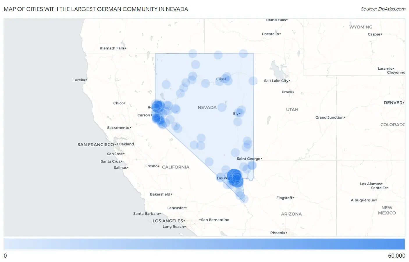 Cities with the Largest German Community in Nevada Map