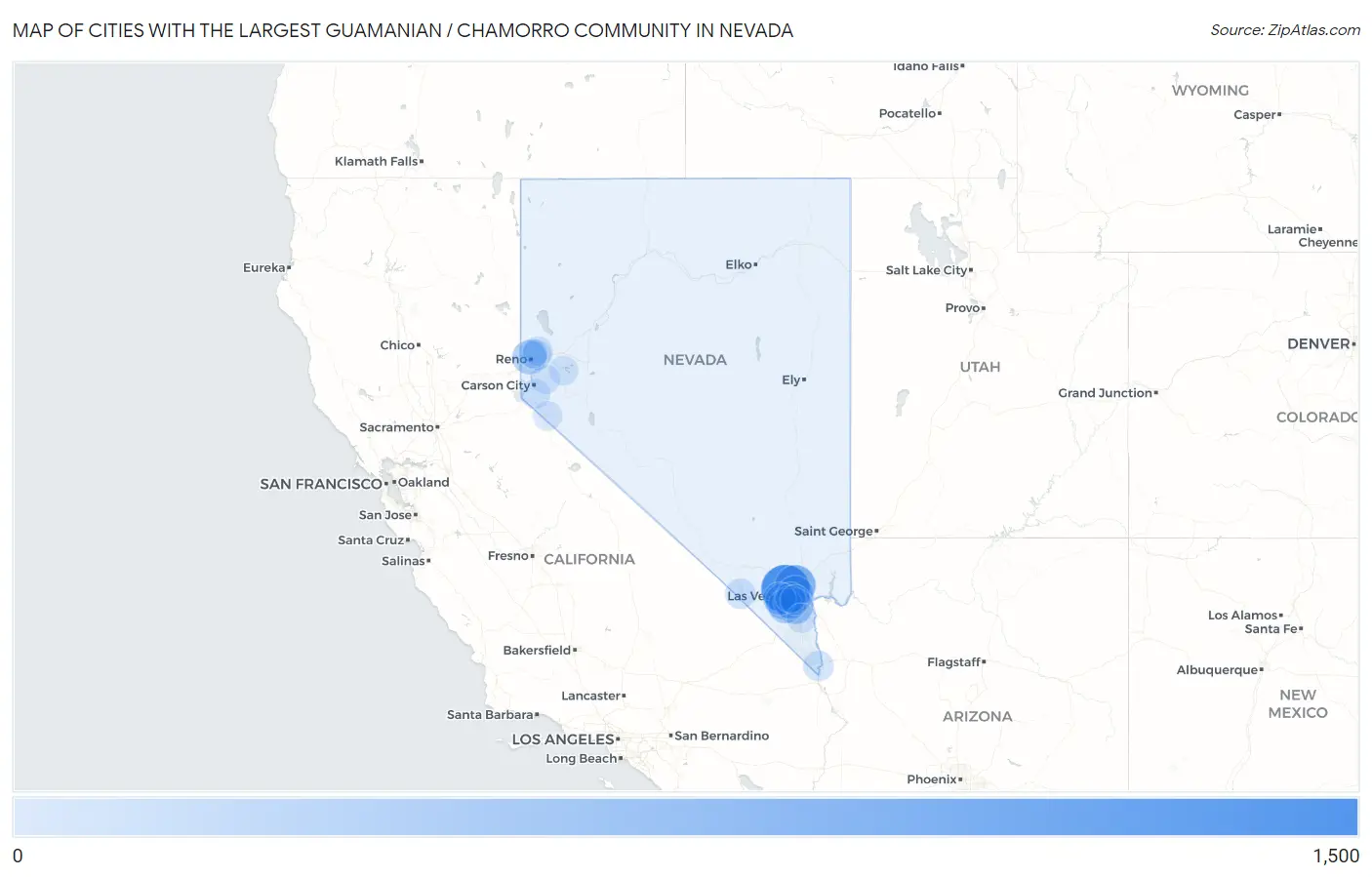 Cities with the Largest Guamanian / Chamorro Community in Nevada Map