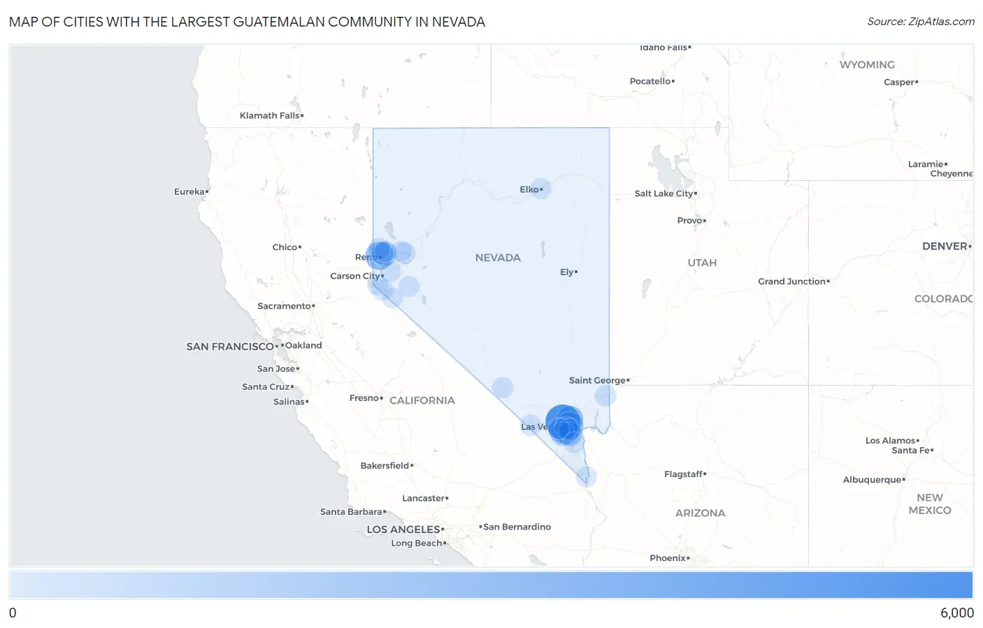 Cities with the Largest Guatemalan Community in Nevada Map