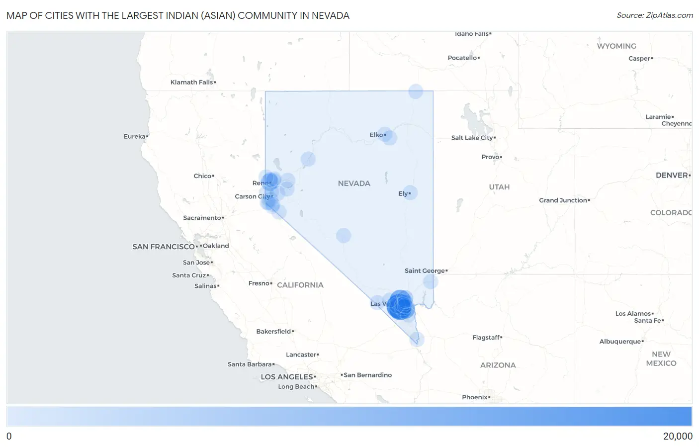 Cities with the Largest Indian (Asian) Community in Nevada Map