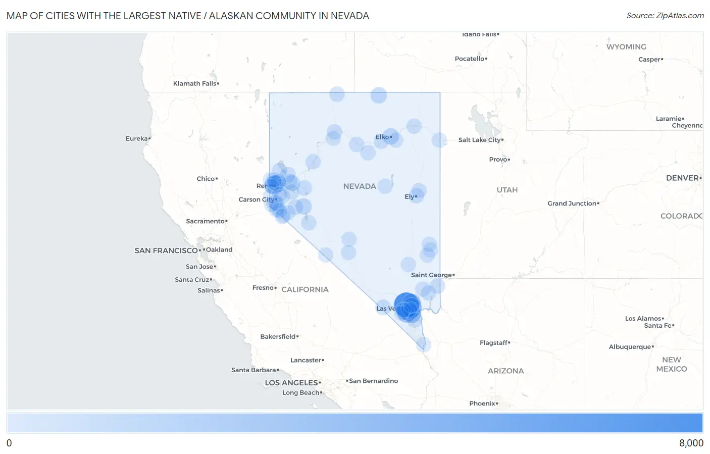 Cities with the Largest Native / Alaskan Community in Nevada Map