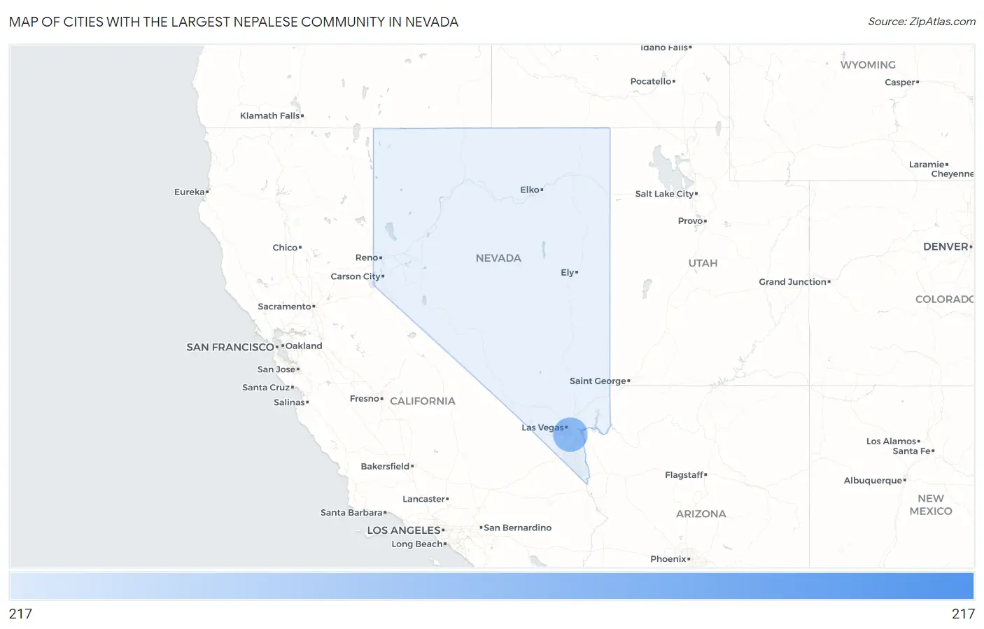 Cities with the Largest Nepalese Community in Nevada Map