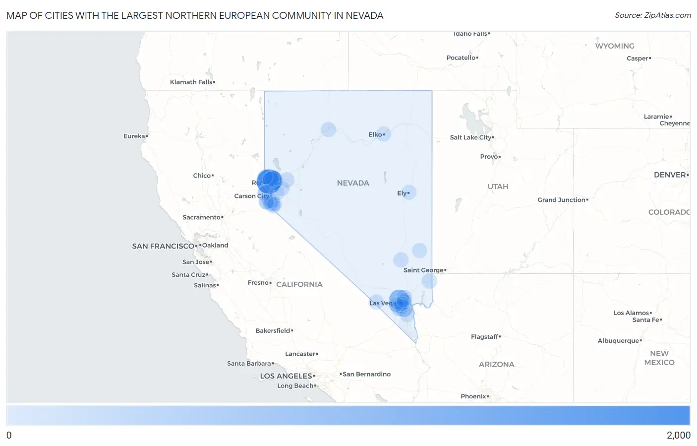 Cities with the Largest Northern European Community in Nevada Map