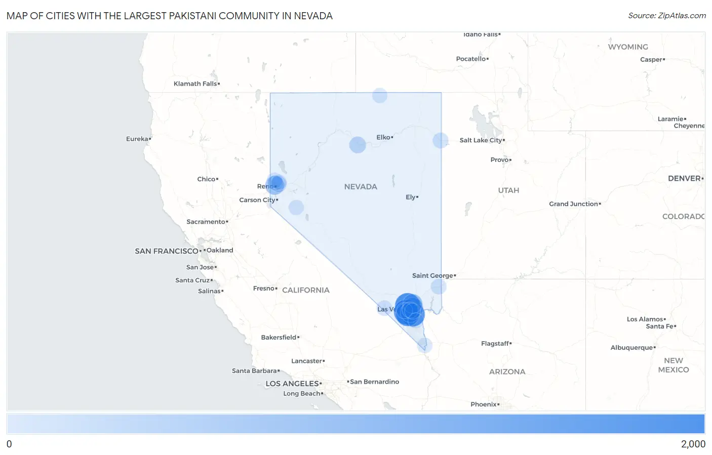 Cities with the Largest Pakistani Community in Nevada Map