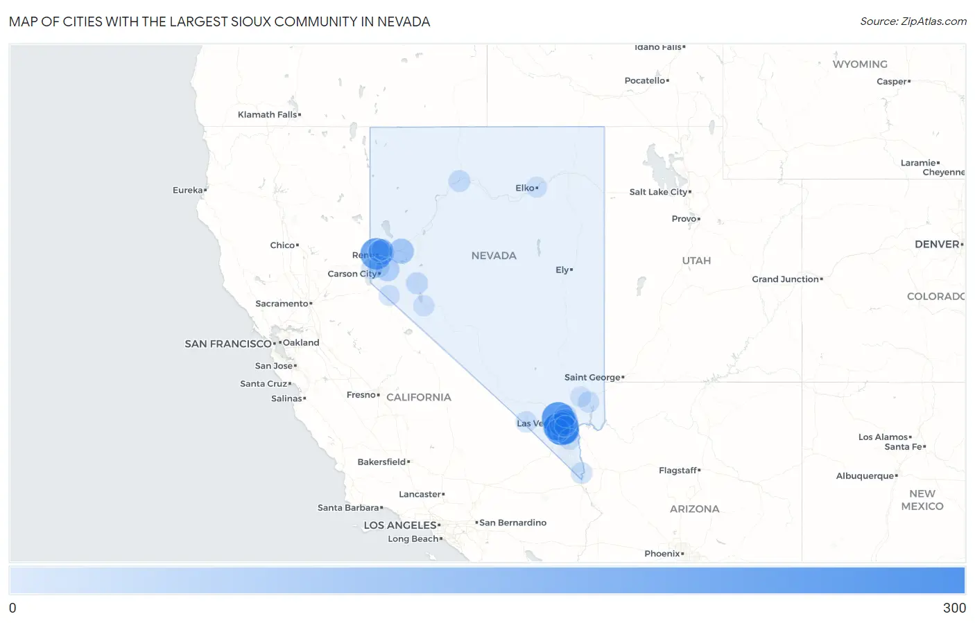 Cities with the Largest Sioux Community in Nevada Map
