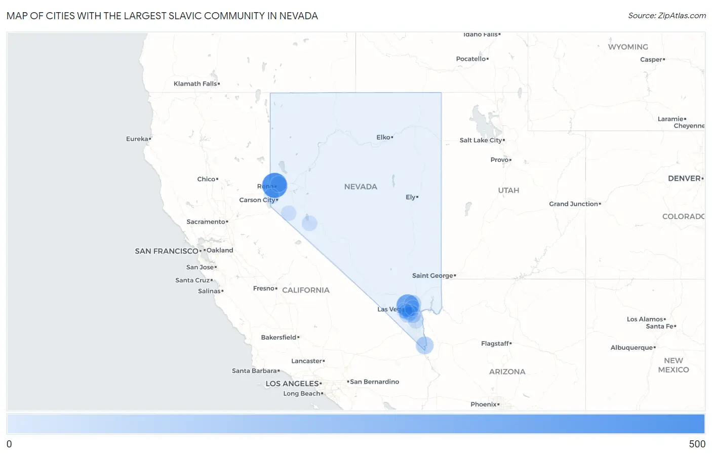 Cities with the Largest Slavic Community in Nevada Map