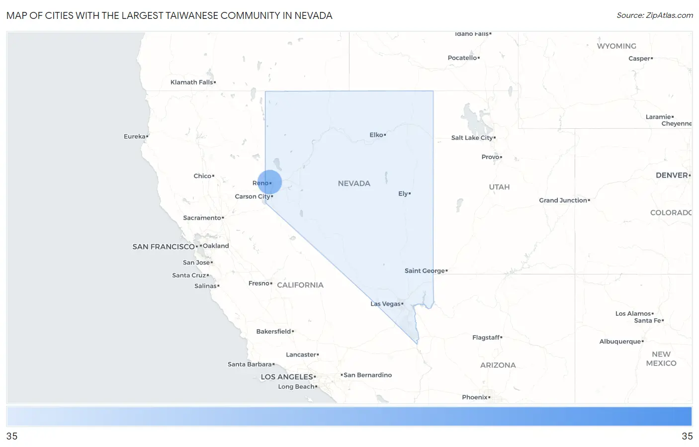 Cities with the Largest Taiwanese Community in Nevada Map