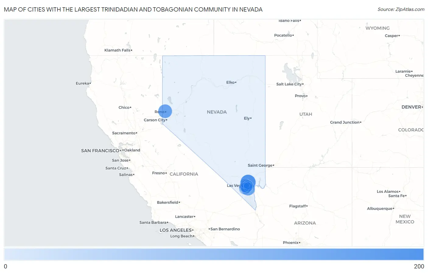 Cities with the Largest Trinidadian and Tobagonian Community in Nevada Map