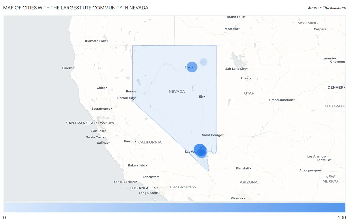 Cities with the Largest Ute Community in Nevada Map