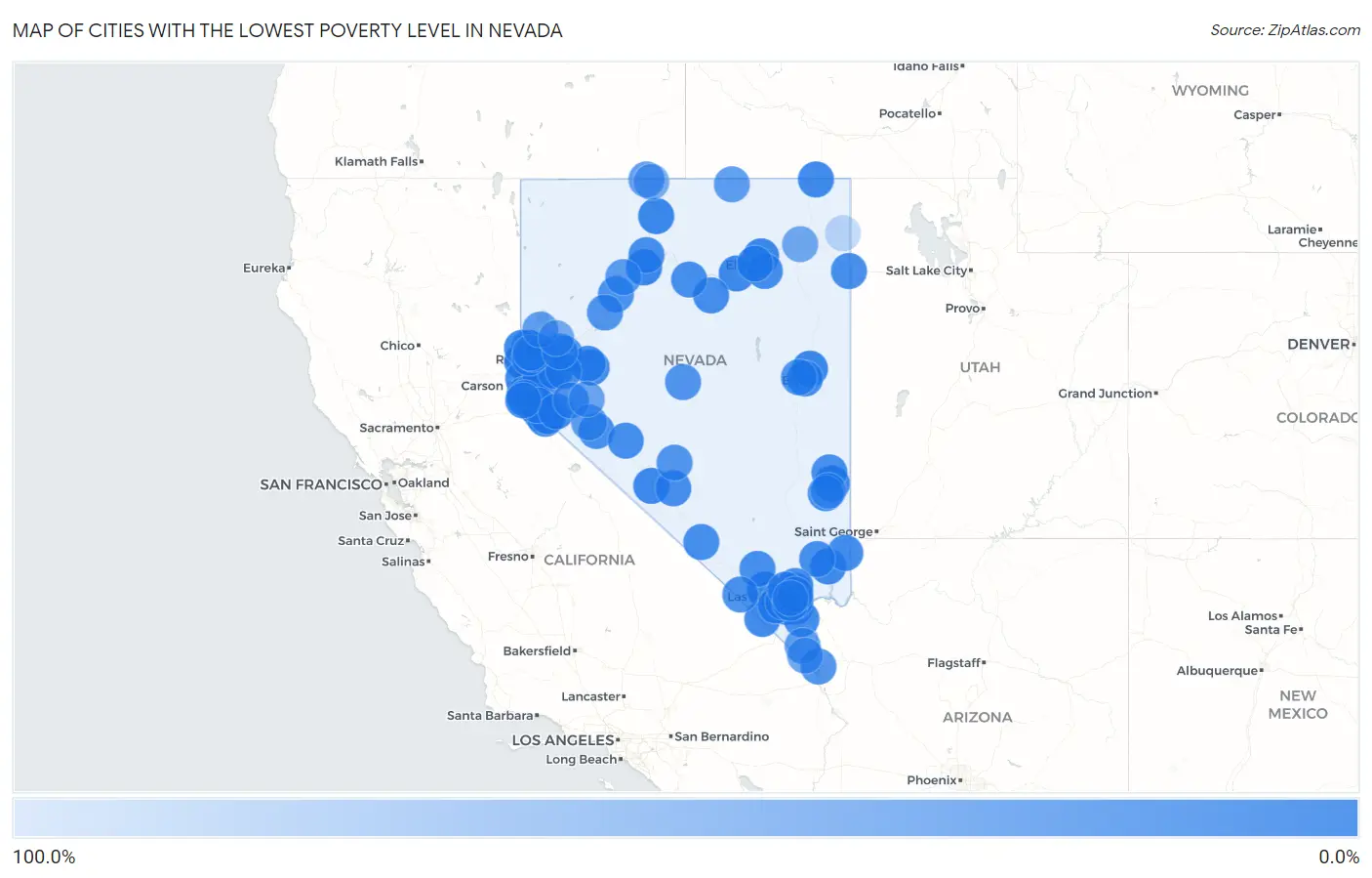 Cities with the Lowest Poverty Level in Nevada Map