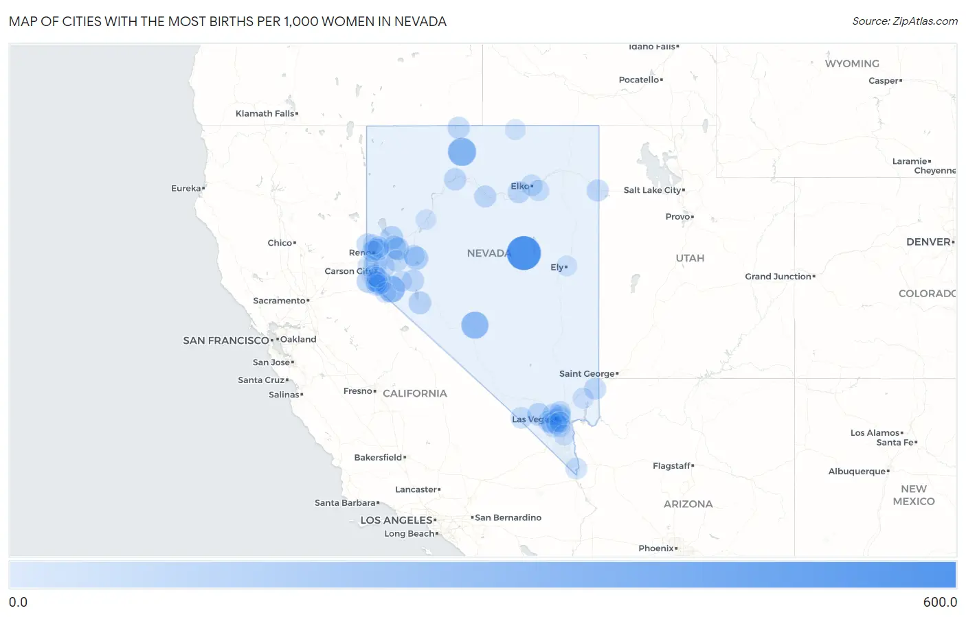 Cities with the Most Births per 1,000 Women in Nevada Map