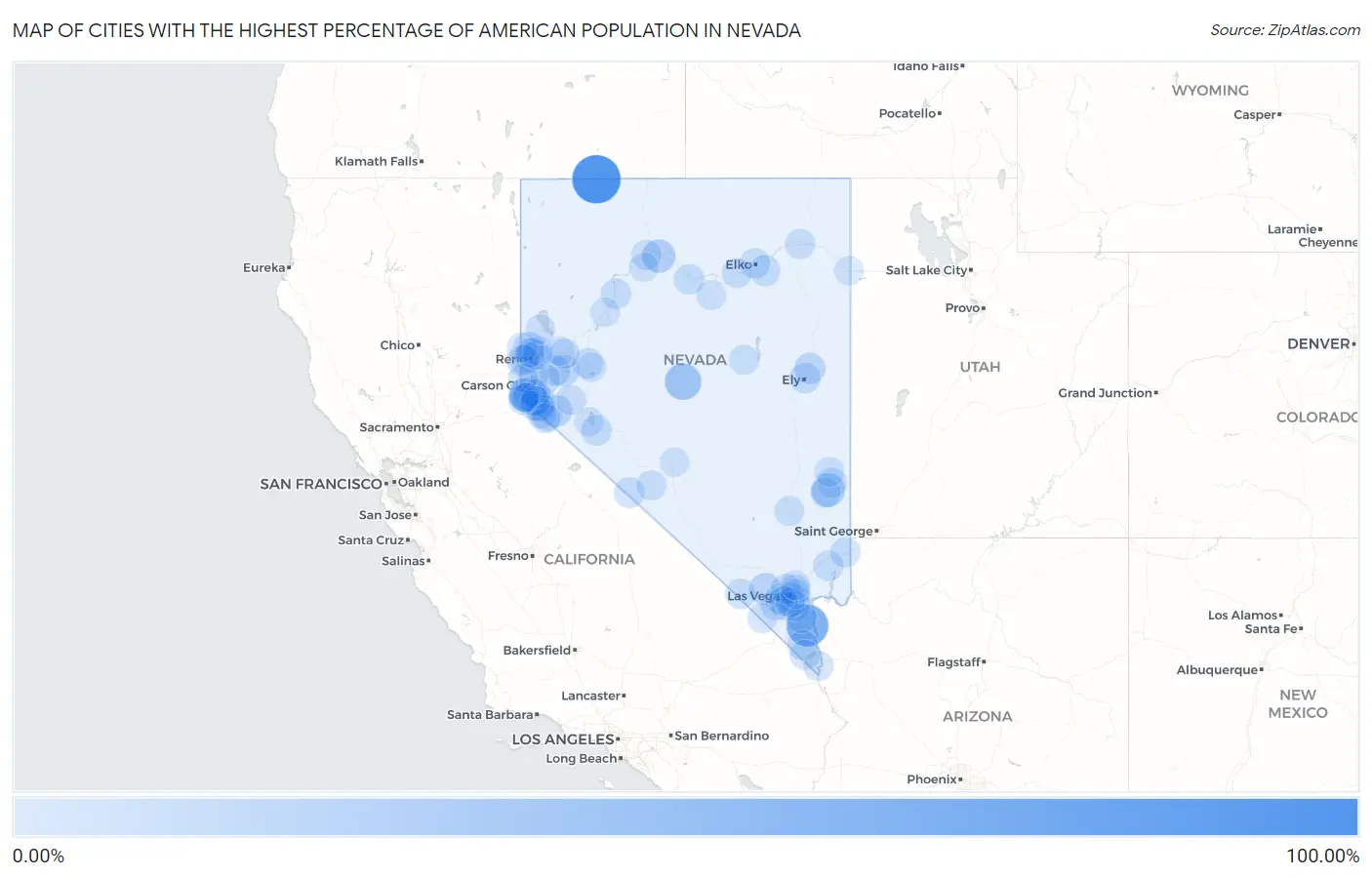 Cities with the Highest Percentage of American Population in Nevada Map