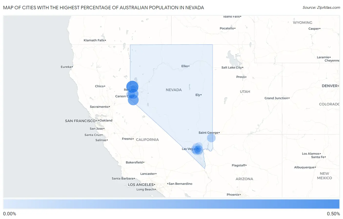 Cities with the Highest Percentage of Australian Population in Nevada Map